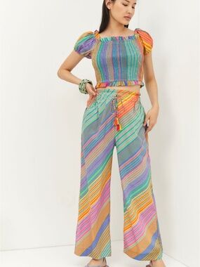 Roopa Pemmaraju Cotton Puff Sleeve Crop Top Drawstring Pants Set XL - NWT